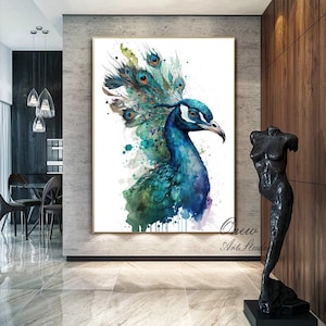 Hand painted Peacock Oil Painting on Canvas, Large Abstract Peacock Canvas Wall Art, Original Animal Wall Art for Living Room, Bedroom Decor