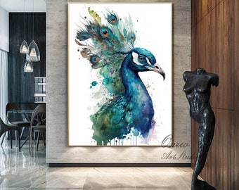 Handgeschilderde Peacock-olieverfschilderij op canvas, grote abstracte Peacock canvas muurkunst, originele dierlijke kunst aan de muur voor woonkamer, slaapkamer decor
