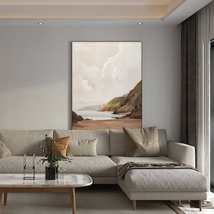 Large Abstract Landscape Oil Painting on Canvas, Hand-painted Mountain and Lake Canvas Wall Art, Modern Nature Wall Art for Living Room