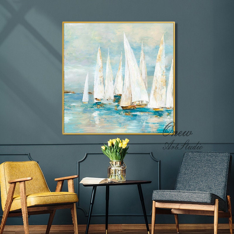 Quadro su tela con barche a vela astratte, dipinto di paesaggio marino colorato, arredamento nautico per la casa, tela marina moderna, arte pronta da regalare, arredamento per la casa - Italia Quadro su tela con barche a vela astratte, dipinto di paesaggio marino colorato, arredamento nautico per la casa, tela marina moderna, arte pronta da regalare, arredamento per la casa - Italia