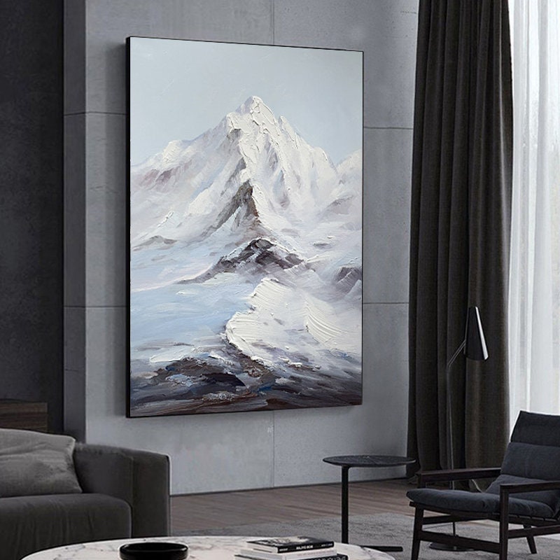Abstract Snowy Mountain Canvas Art Original Mountain Peaks Etsy