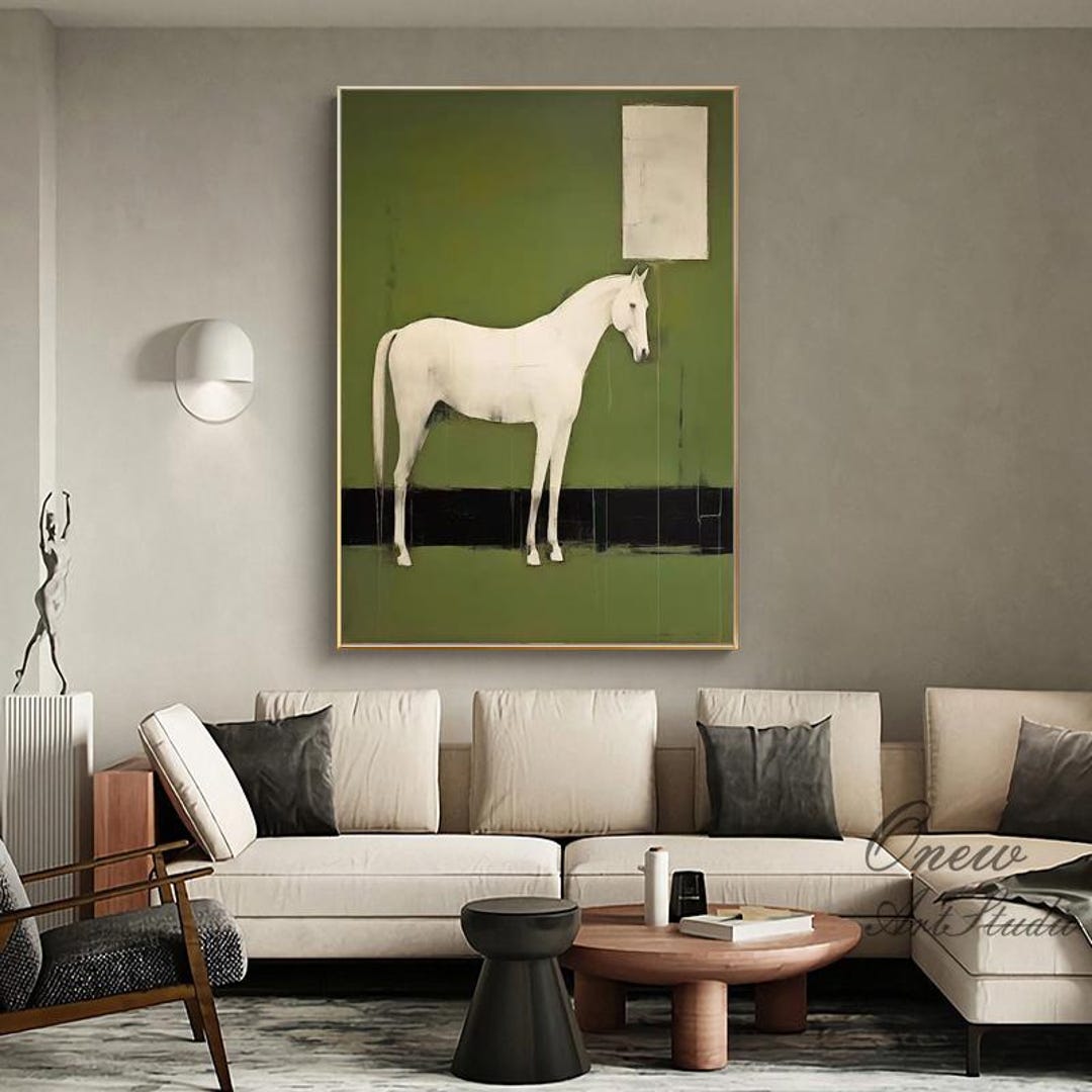Abstract White Horse Oil Painting on Canvas, Original Horse Canvas Wall ...