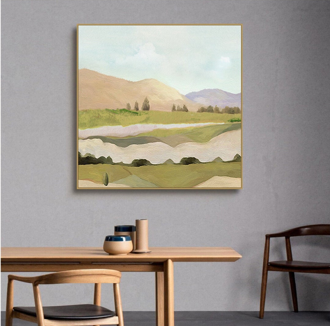 Large Abstract Landscape Oil Painting on Canvas, Original Mountain and ...