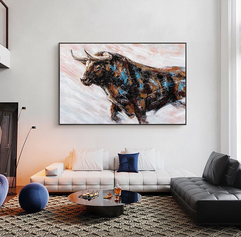 Abstract Bull Oil Painting on Canvas, Large Original Bull Canvas Wall ...