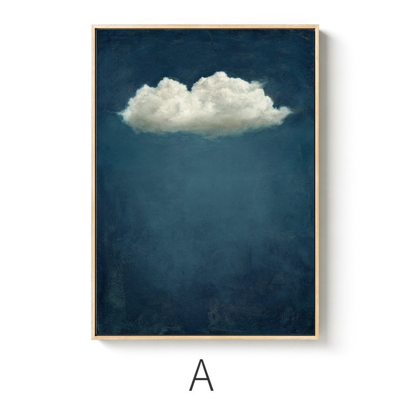 Abstract Cloud and Night Sky Oil Painting on Canvas, Original Blue and ...