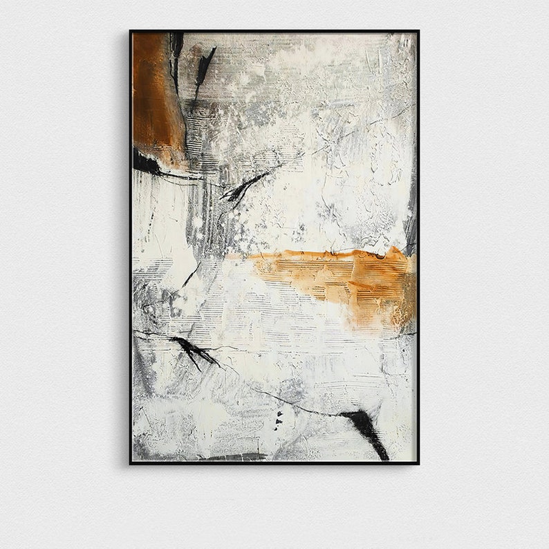 Arte da parete su tela astratta, grande dipinto ad olio originale su tela, opera d'arte minimalista moderna bianca e grigia per camera da letto, arte da parete del soggiorno immagine 5