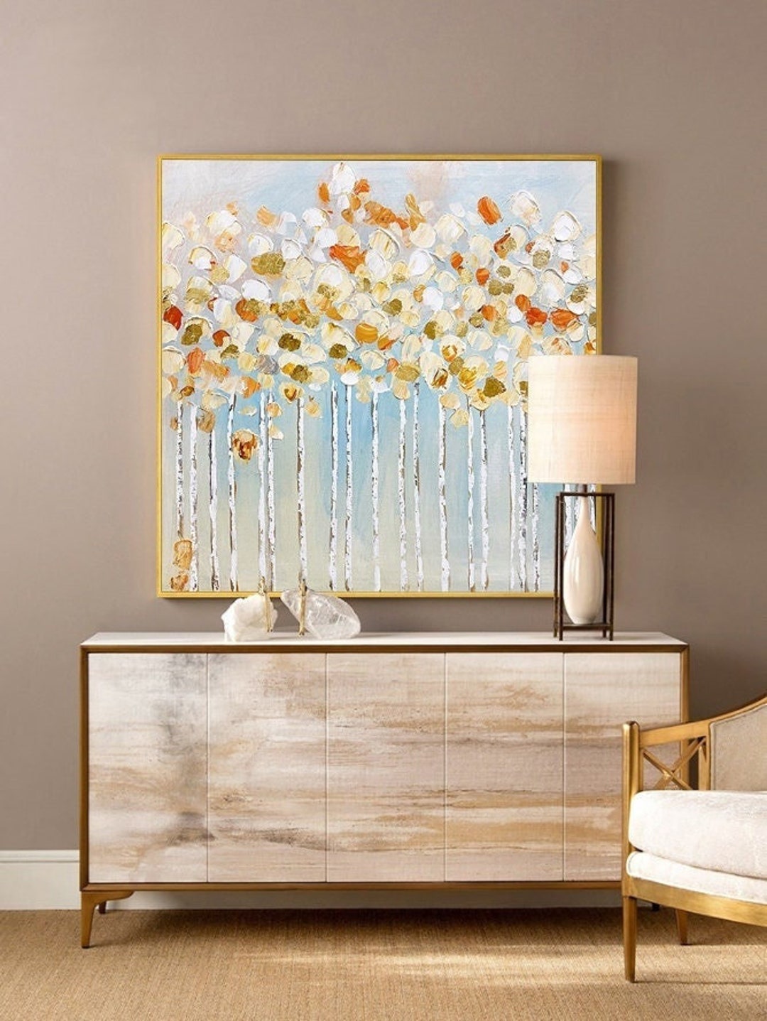 Abstract Birch Trees Canvas Wall Art, Large Original Forest Oil ...