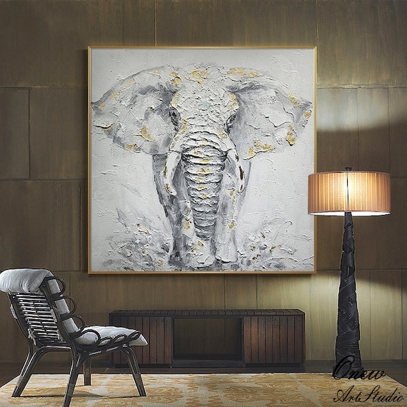 Large Abstract White Elephant Oil Painting on Canvasoriginal Etsy