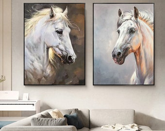Large Impressionist Horse Oil Painting On Canvas, Original Horse Canvas Wall Art,Modern Animal Painting for Living Room Bedroom Office Decor
