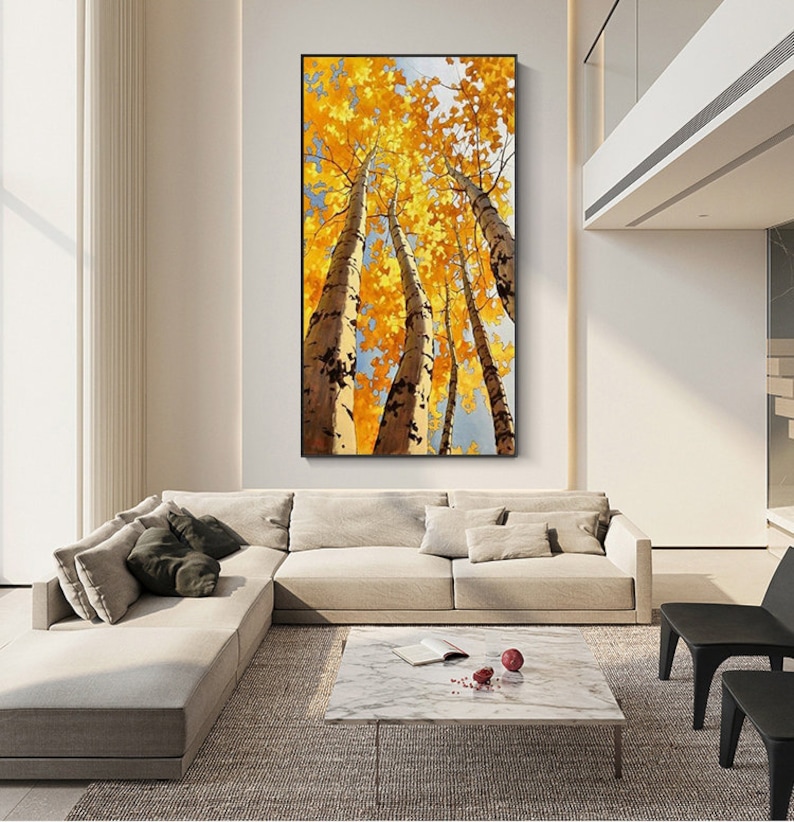 Abstract Birch Canvas Wall Art, Large Original Trees Oil Painting on ...