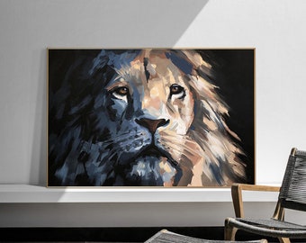 Large Impressionist Lion Oil Painting on Canvas, Original Lion Canvas Wall Art, Modern Hand-painted Animal Wall Art for Living Room Bedroom