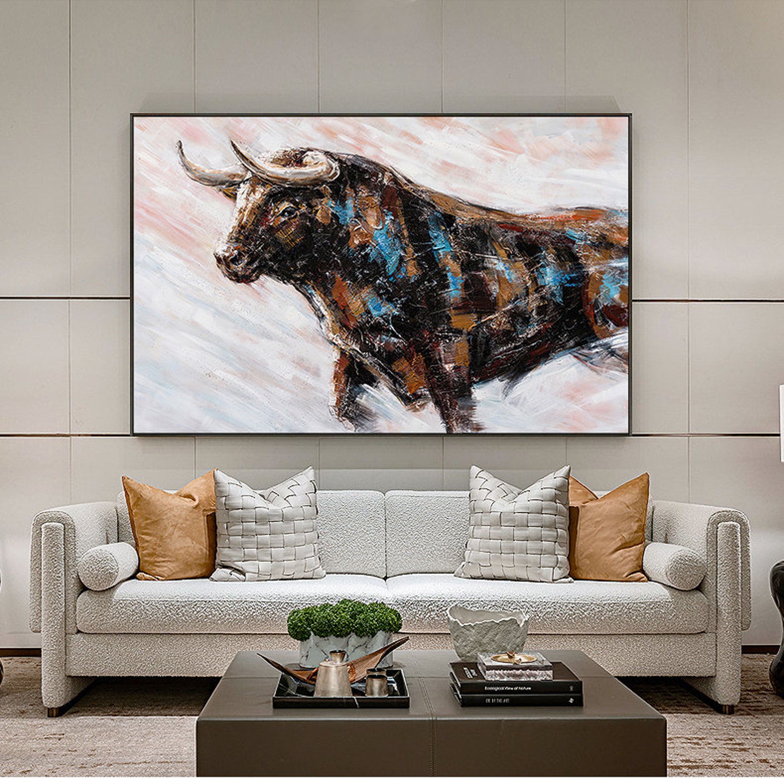 Abstract Bull Oil Painting on Canvas, Large Original Bull Canvas Wall ...