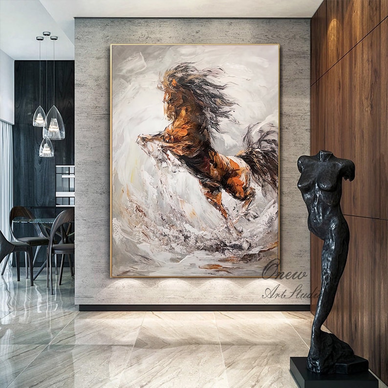 Large Abstract Horse Oil Painting on Canvas, Original Horse Canvas Wall ...