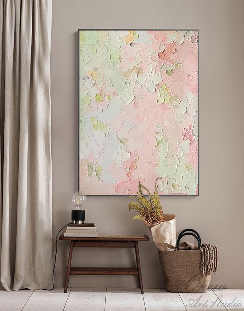 Original Pink and Green Canvas Wall Art Modern Abstract Oil Etsy