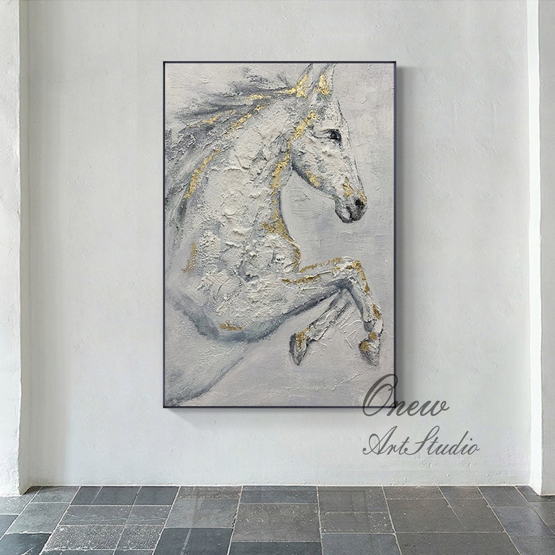 Abstract White Horse Oil Painting on Canvas Large Original Etsy