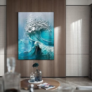 Abstract Ocean Waves Canvas Wall Art, Original Seascape Oil Painting on Canvas, Modern Textured Sea Waves Wall Art for Living Room Bedroom