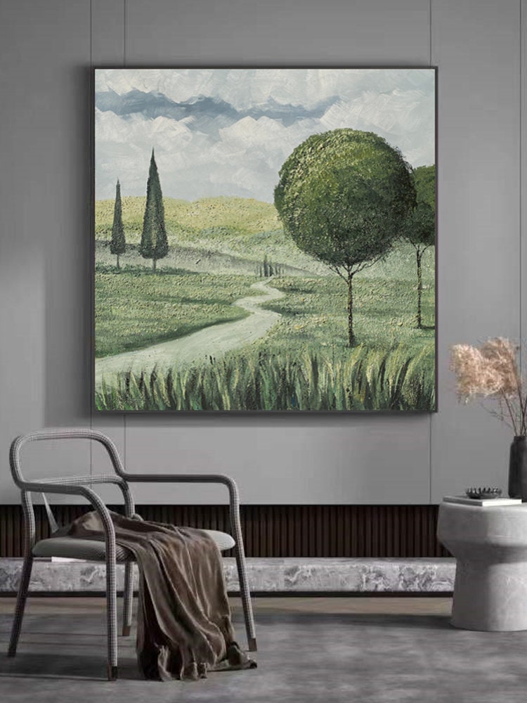 Abstract Landscape Oil Painting on Canvas, Large Original Trees Canvas ...