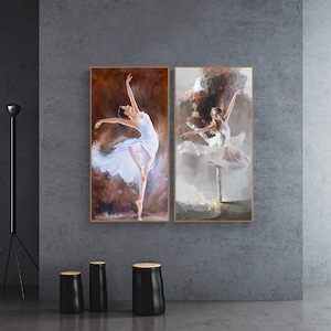 Impressionist Ballet Dancer Oil Painting on Canvas, Original Ballerina Canvas Wall Art, Modern Dancing Girl Wall Art for Living Room Bedroom