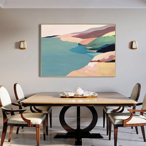 Large Abstract Landscape Oil Painting on Canvas, Hand-painted Landscape Canvas Wall Art,Modern Minimalist Nature Art for Living Room Bedroom