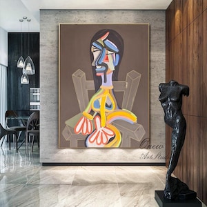 Large Abstract Woman Figure Canvas Art, Original Geometric Oil Painting on Canvas, Modern Minimalist Wall Art for Living Room, Bedroom Décor