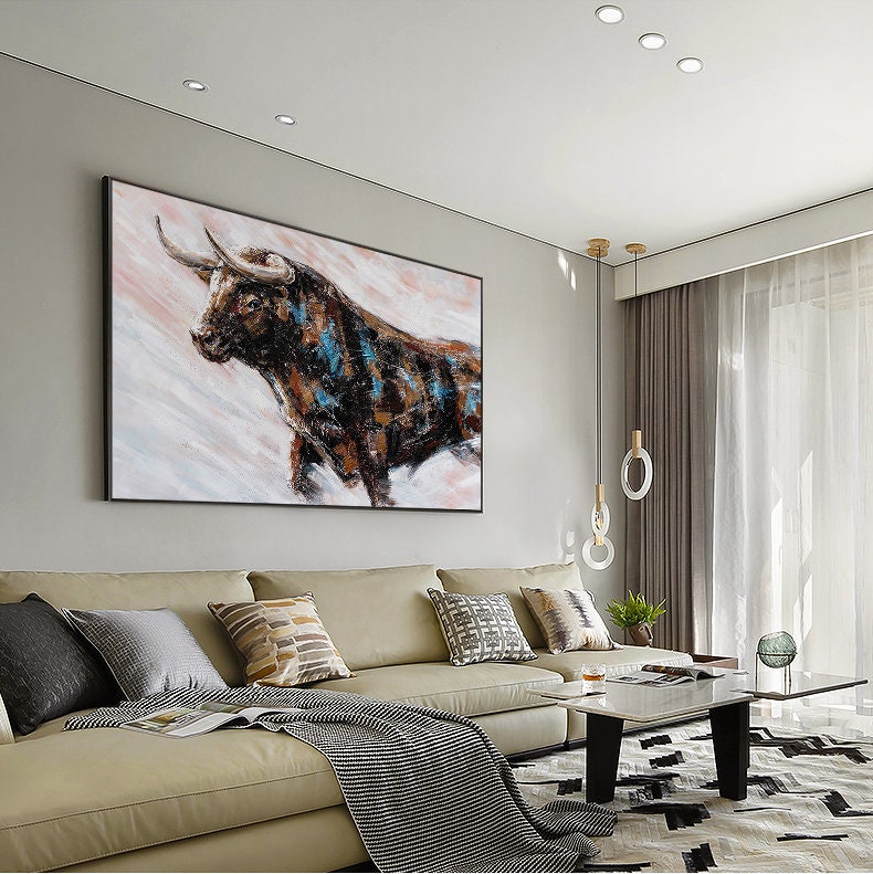 Abstract Bull Oil Painting on Canvas, Large Original Bull Canvas Wall ...