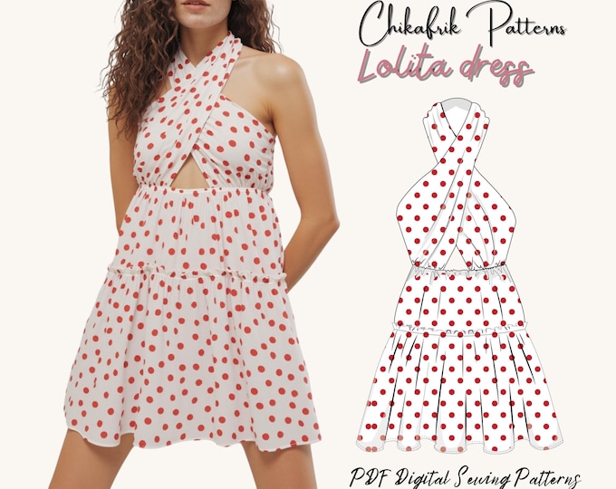 Lolita halter dress pattern|Women Halter dress sewing pattern|summer dress sewing pattern| backless dress pattern| PDF sewing pattern|15size