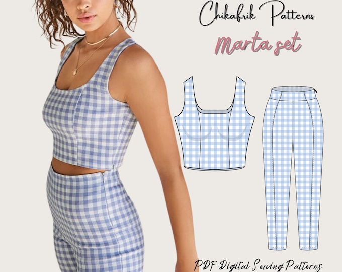 Marta summer set pattern| crop top pattern & fitted pant pattern|women sewing pattern 15 sizes|summer set sewing pattern|PDF sewing pattern
