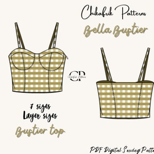 Patrón de bustier/7 tallas XXS - XXL/patrón de costura de top bustier en PDF/patrón de corpiño/patrón de corsé/carta de EE. UU./A4/A0/patrón de costura para proyector