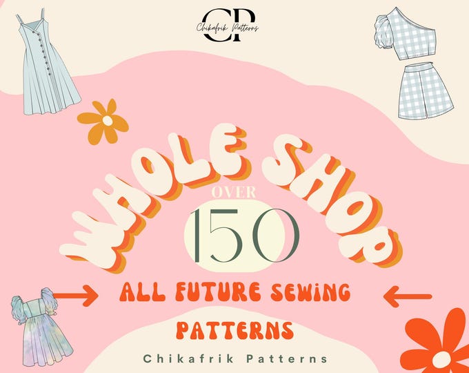 150 women sewing patterns|whole shop bundle sewing pattern| Over 10 sizes per pattern| access to future patterns|PDF sewing pattern