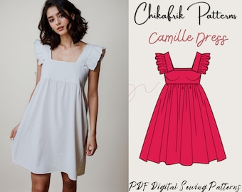 Ruffled strap dress pattern|  7 sizes XXS to XXL|summer dress pattern |pdf printable sewing pattern| women pattern| beach dress pattern