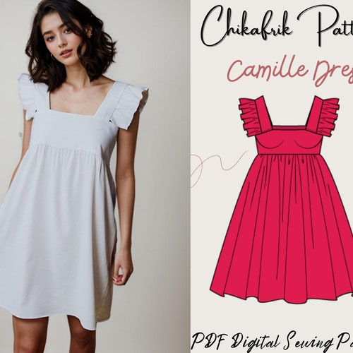 Ruffled strap dress pattern|  7 sizes XXS to XXL|summer dress pattern |pdf printable sewing pattern| women pattern| beach dress pattern