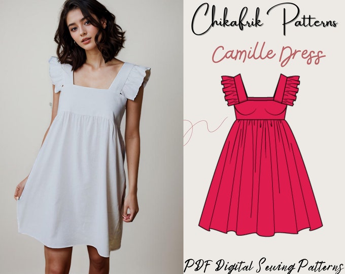 Ruffled strap dress pattern|  7 sizes XXS to XXL|summer dress pattern |pdf printable sewing pattern| women pattern| beach dress pattern