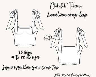 Patrón crop top lovelina/Patrón crop top tirantes lazo/Patrón crop top escote cuadrado/Patrón crop top mujer/patrón de costura digital pdf