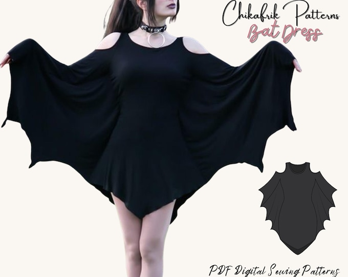 Bat dress pattern|Halloween dress sewing pattern|Bat dress with long sleeves|Women halloween dress sewing pattern|Gothic dress pattern