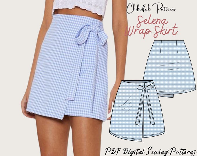 Womens Wrap Skirt Sewing Pattern|7sizes 4-16 |mini skirt pattern|pdf sewing pattern|wrap skirt pattern|Wrap Tie Front Skirt Digital Pattern