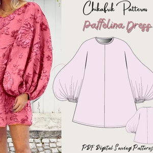 Puffy sleeve dress pattern|Paffelina Dress pattern|PDF sewing pattern|women dress sewing pattern|easy sewing pattern 13 sizes 00 to 22 US