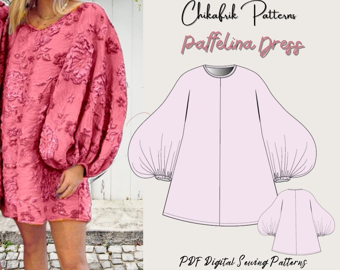 Puffy sleeve dress pattern|Paffelina Dress pattern|PDF sewing pattern|women dress sewing pattern|easy sewing pattern 13 sizes 00 to 22 US