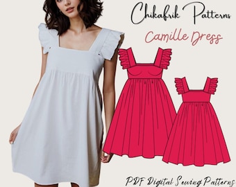 Rüschen Träger Kleid Schnittmuster: Camille Mini Kleid (PDF)
