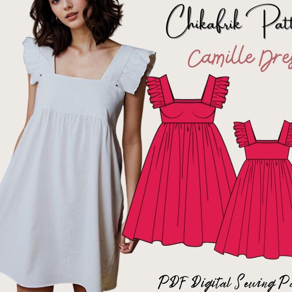 Ruffle Strap Dress Sewing Pattern: Camille Mini Dress (PDF)