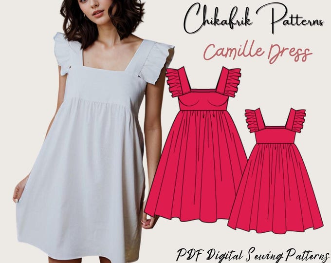 Ruffled strap dress pattern|  7 sizes XXS to XXL|summer dress pattern |pdf printable sewing pattern| women pattern| beach dress pattern