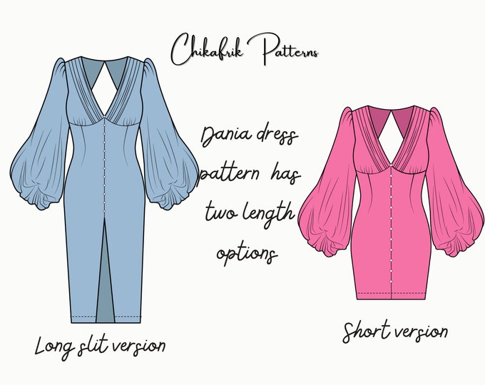 Dania dress pattern|Women dress sewing pattern|pdf sewing pattern|15 sizes|puffy sleeve pattern|wedding dress pattern|digital sewing pattern
