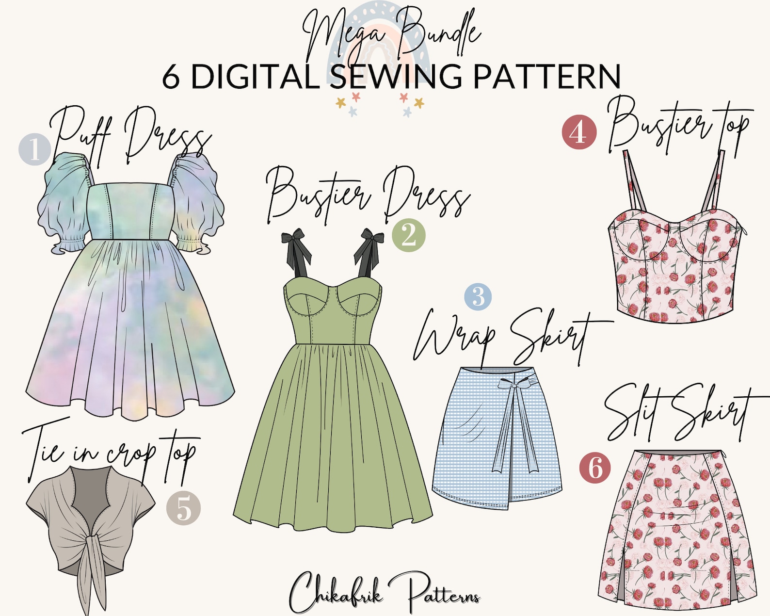 Mega Bundle 6 Sewing Patterns bustier Patternwrap Skirt Patternpuff