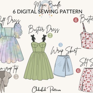 Mega bundle 6 sewing patterns |bustier pattern|wrap skirt pattern|puff dress pattern|Slit skirt pattern|bustier dress pattern|tie crop top