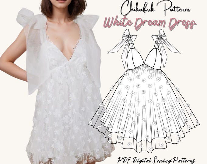 White dream dress pattern|Bride to be dress pattern|bachelorette dress pattern|women Party dress pattern|women dress sewing pattern 15 sizes