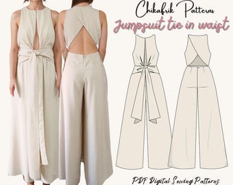 Tie Waist Jumpsuit Schnittmuster: Frauen PDF (Grössen 00-26)