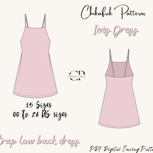 Inés dress|Minimalist dress pattern|mini dress pattern| strap dress pattern|backless dress pattern|women dress sewing pattern 12 Sizes