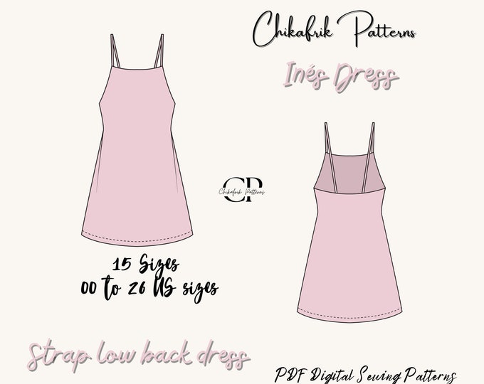 Inés dress|Minimalist dress pattern|mini dress pattern| strap dress pattern|backless dress pattern|women dress sewing pattern 12 Sizes