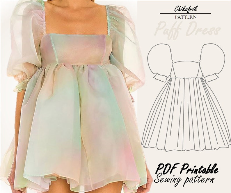 Puff Dress PATTERN|PDF digital pattern 4- 18 US size|sewing pattern|puff sleeve dress pattern|Selkie dress|Us letter/A4/A0/Projector file 