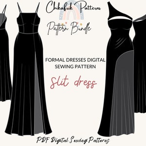pattern bundle|slit dresses pattern|evening dress pattern|prom dress pattern|cocktail dress pattern|women dress pattern| pdf sewing pattern