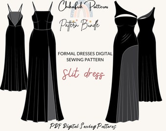 pattern bundle|slit dresses pattern|evening dress pattern|prom dress pattern|cocktail dress pattern|women dress pattern| pdf sewing pattern